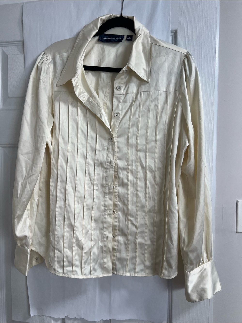 White Pintuck Button-Up Blouse